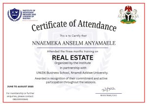 nnaemeka anselm real estate consultant nigeria mortgage certificate