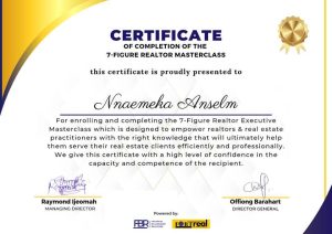 nnaemeka anselm real estate consultant nigeria fortreal certificate